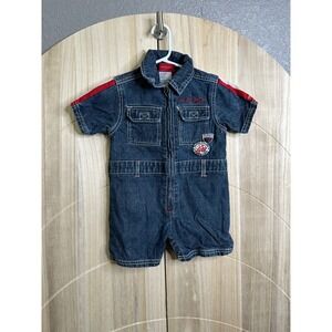 Radio Flyer Baby Boys Denim Racing Romper Shortall Blue Red 18M 7507